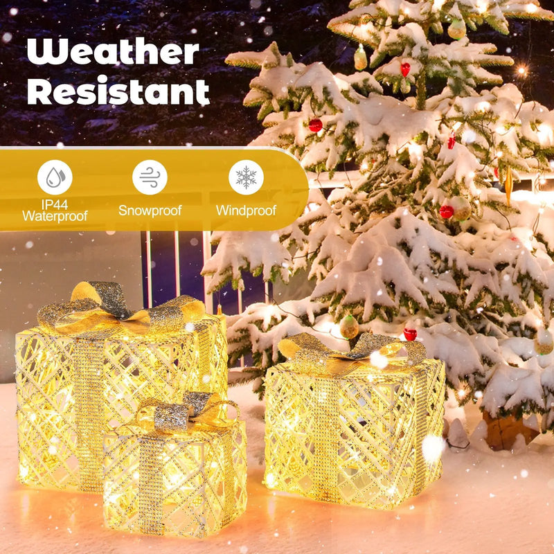 3 Pack Christmas Lighted Gift Box with 50 LED Lights and Detachable Bows by DirectDeals