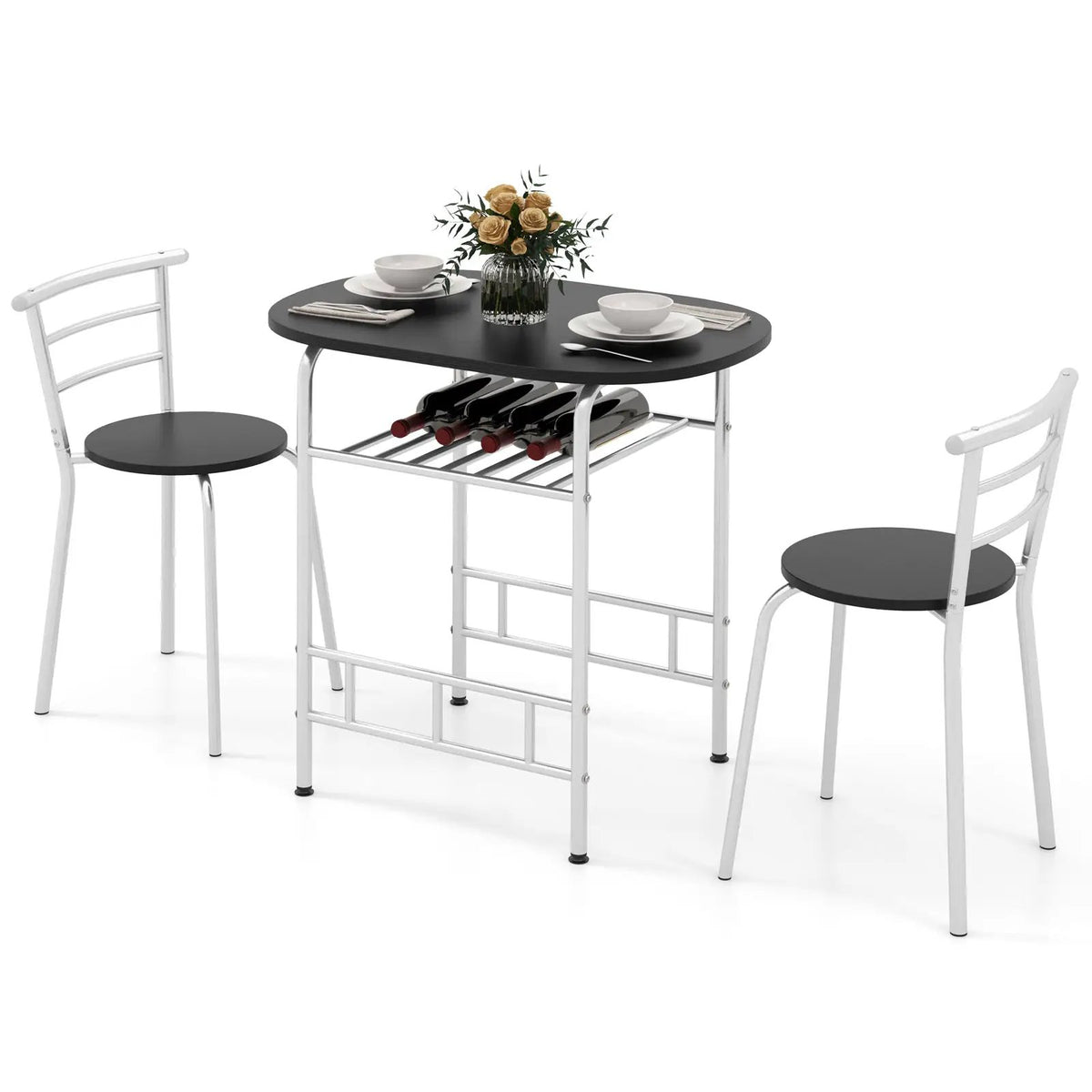 3 pcs Home Kitchen Bistro Pub Dining Table 2 Chairs Set by DirectDeals