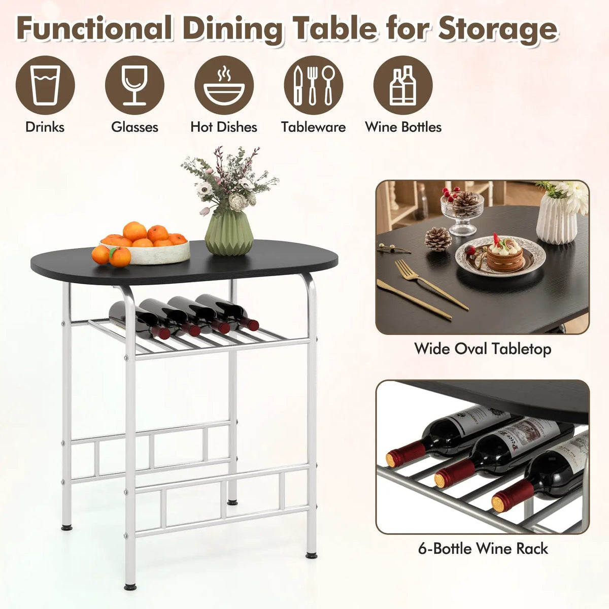 3 pcs Home Kitchen Bistro Pub Dining Table 2 Chairs Set by DirectDeals