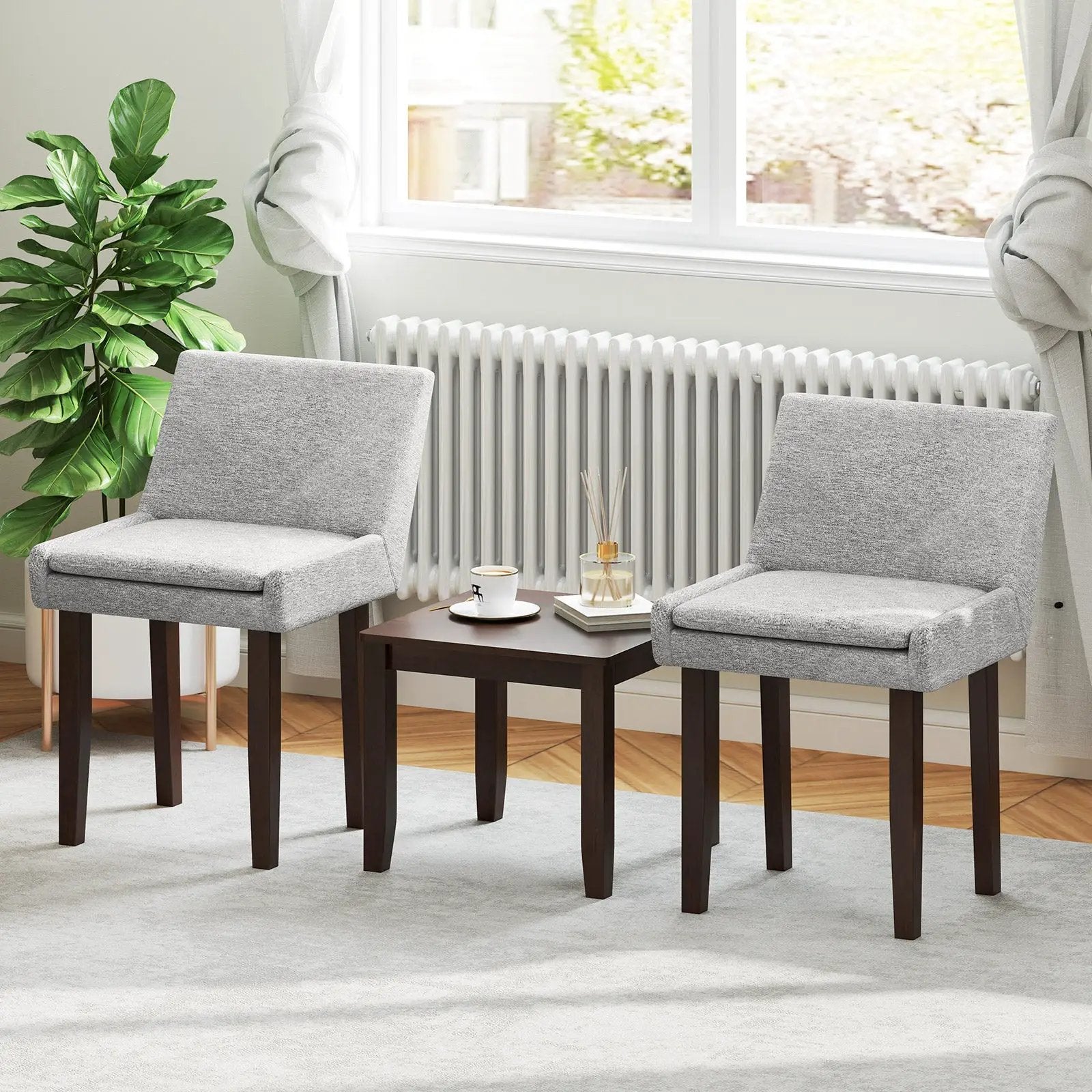 3-Piece Accent Table and Chair Set for Kitchen and Living Room-Brown & Gray by DirectDeals