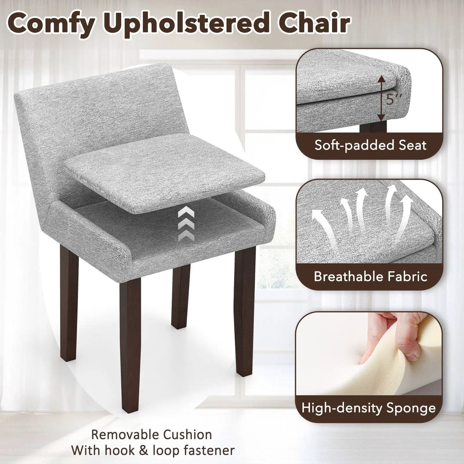 3-Piece Accent Table and Chair Set for Kitchen and Living Room-Brown & Gray by DirectDeals