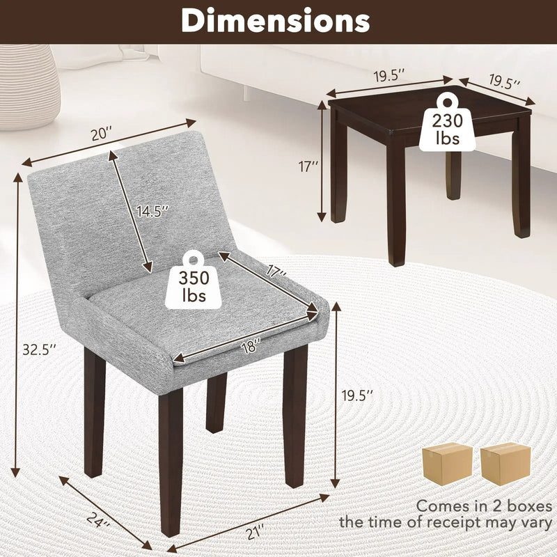 3-Piece Accent Table and Chair Set for Kitchen and Living Room-Brown & Gray by DirectDeals