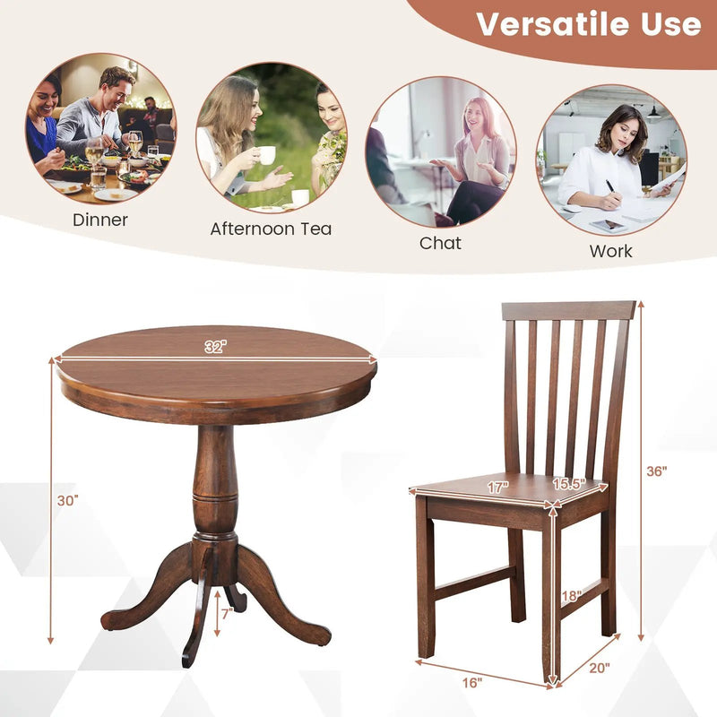 3 Pieces Wooden Dining Table and Chair Set for Cafe Kitchen Living Room by DirectDeals
