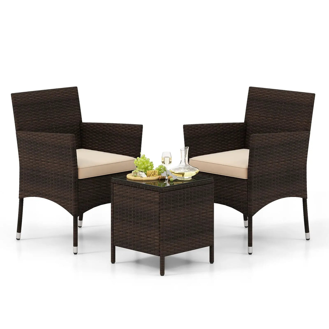 3 Pieces Outdoor Conversation Set with Cushioned Seat and Glass Tabletop by DirectDeals