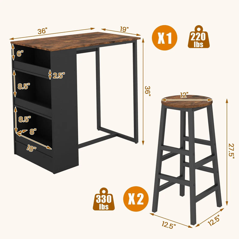 3 Pieces Bar Table Set with Storage by DirectDeals