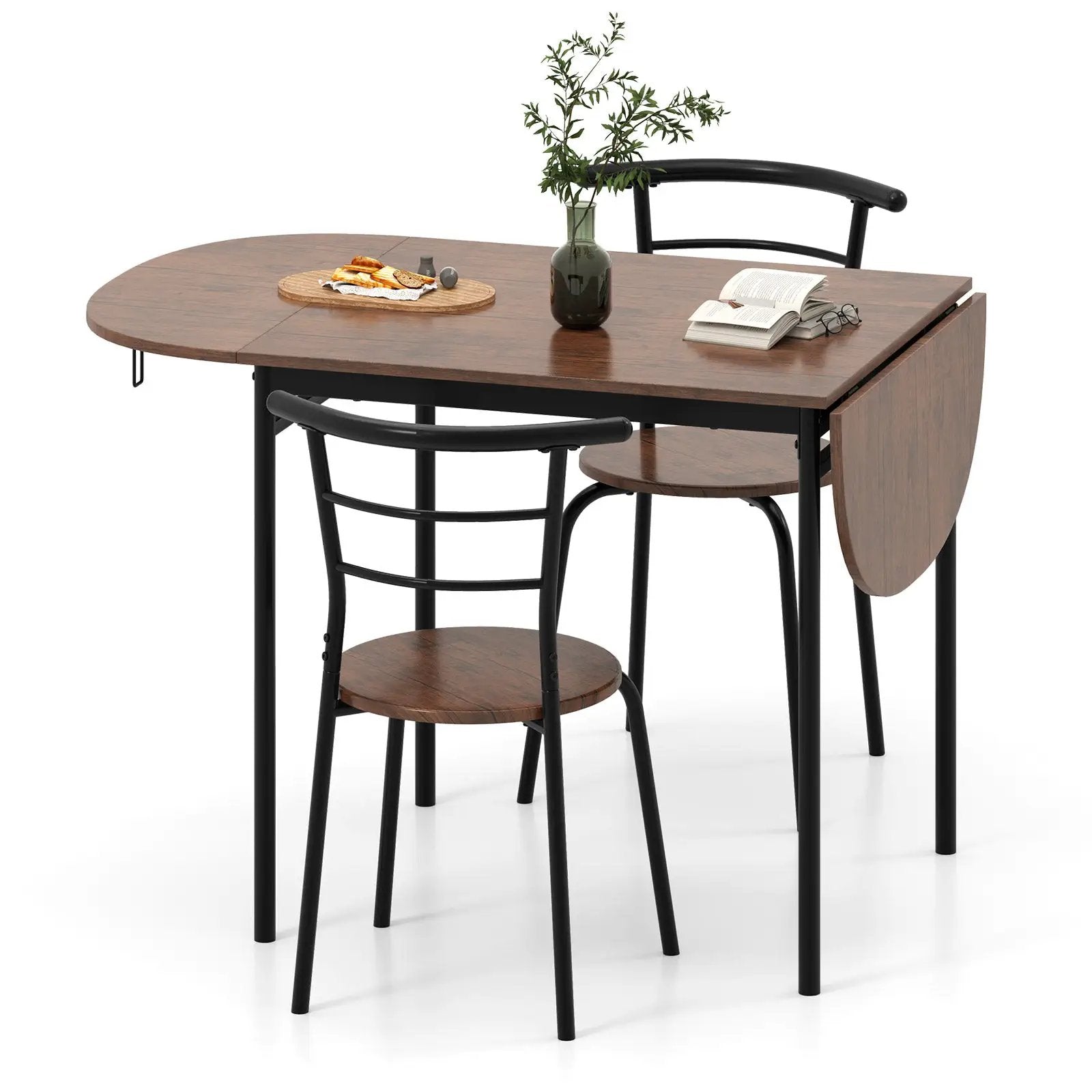 3 Pieces Dining Set with 2 Chairs and Modern Kitchen Table for Small Space-Brown by DirectDeals