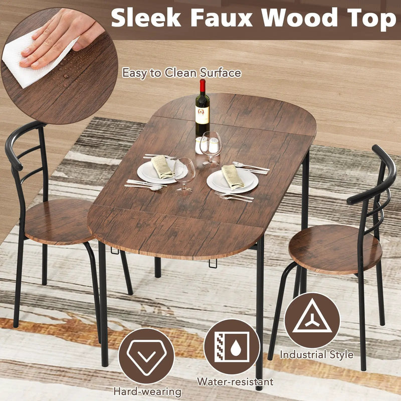 3 Pieces Dining Set with 2 Chairs and Modern Kitchen Table for Small Space-Brown by DirectDeals