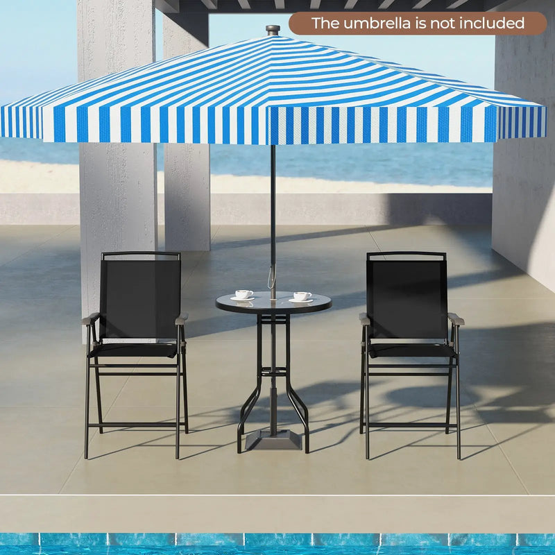 3 Pieces Outdoor Bar Stool Set with DPC Tabletop and Umbrella Hole for Poolside-Black by DirectDeals
