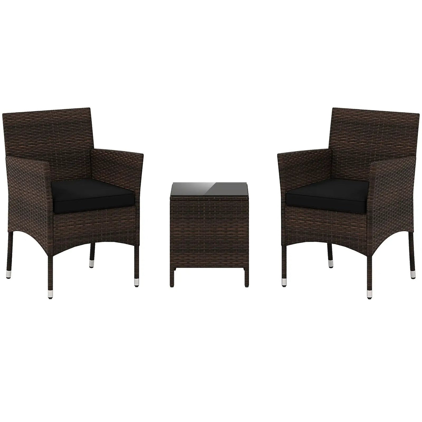 3 Pieces Outdoor Conversation Set with Cushioned Seat and Glass Tabletop by DirectDeals