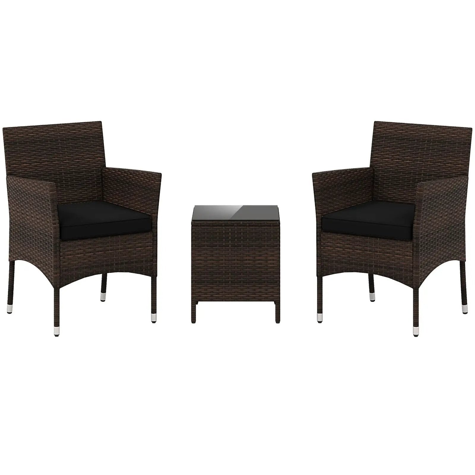 3 Pieces Outdoor Conversation Set with Cushioned Seat and Glass Tabletop by DirectDeals
