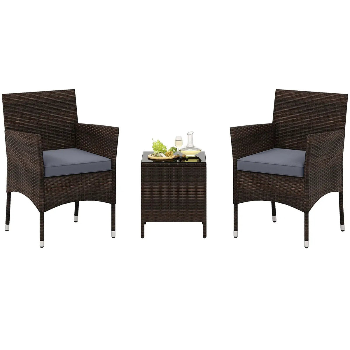 3 Pieces Outdoor Conversation Set with Cushioned Seat and Glass Tabletop by DirectDeals