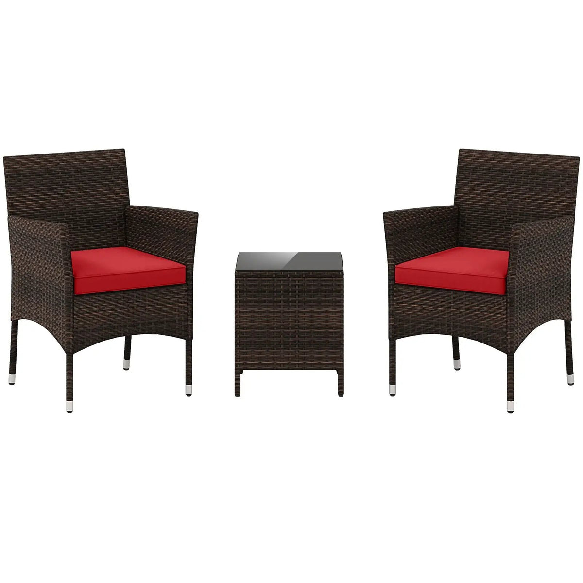 3 Pieces Outdoor Conversation Set with Cushioned Seat and Glass Tabletop by DirectDeals