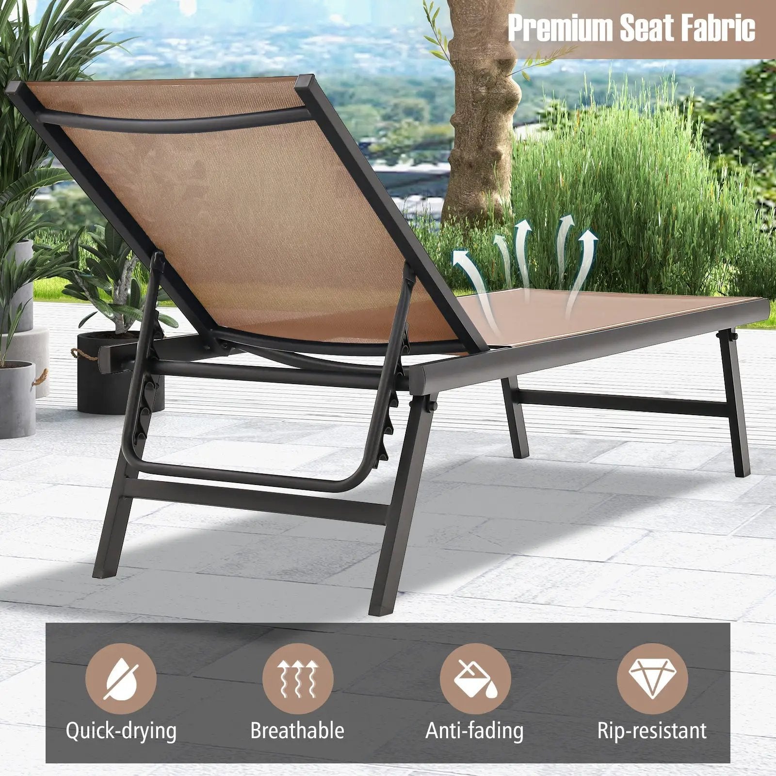 3 Pieces Patio Chaise Lounge Chair and Table Set for Poolside Yard by DirectDeals