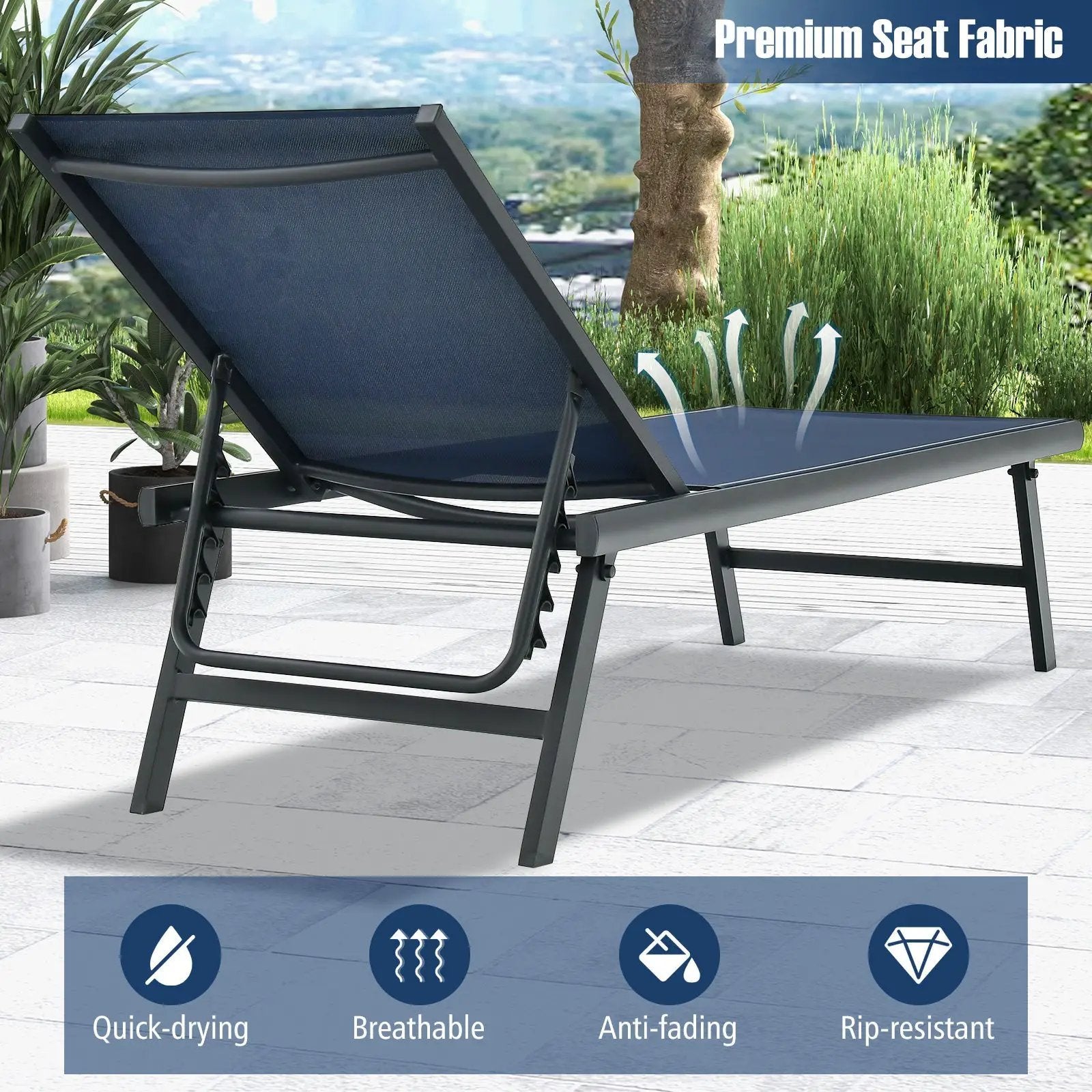 3 Pieces Patio Chaise Lounge Chair and Table Set for Poolside Yard by DirectDeals