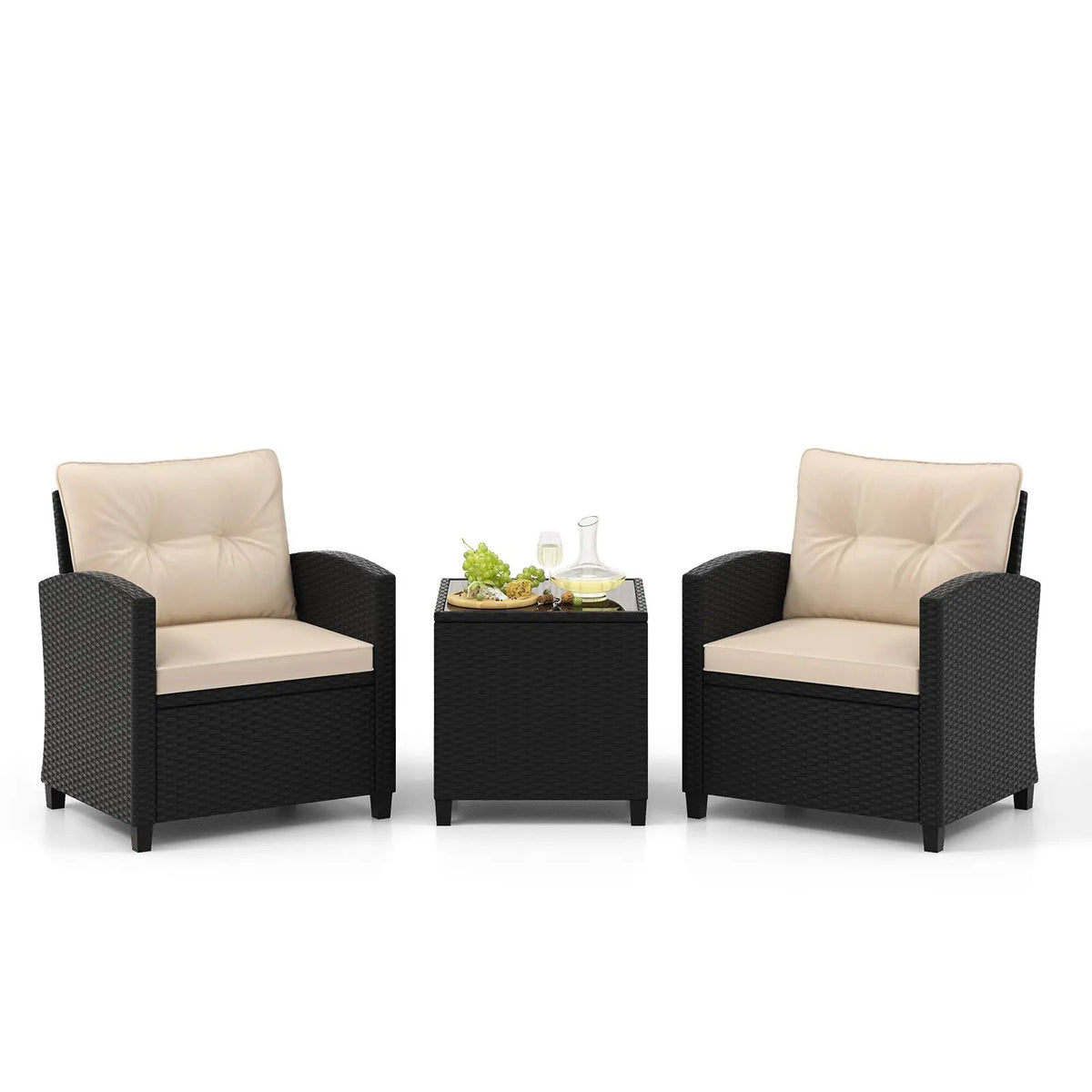 3 Pieces Patio Furniture Set with Tempered Glass Coffee Table by DirectDeals