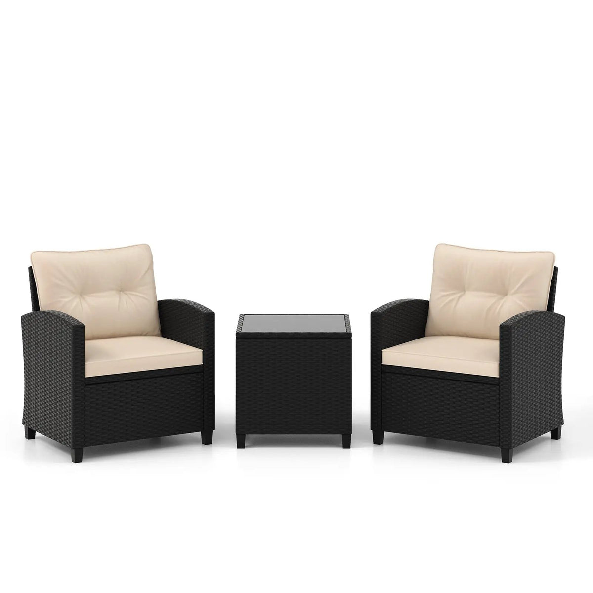 3 Pieces Patio Furniture Set with Tempered Glass Coffee Table by DirectDeals