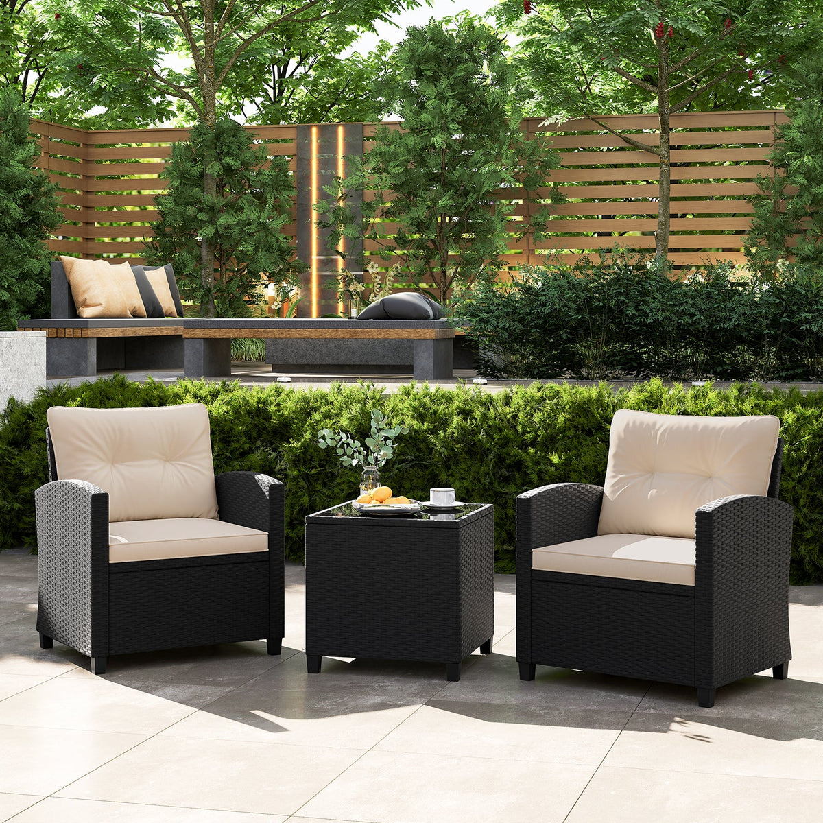 3 Pieces Patio Furniture Set with Tempered Glass Coffee Table by DirectDeals