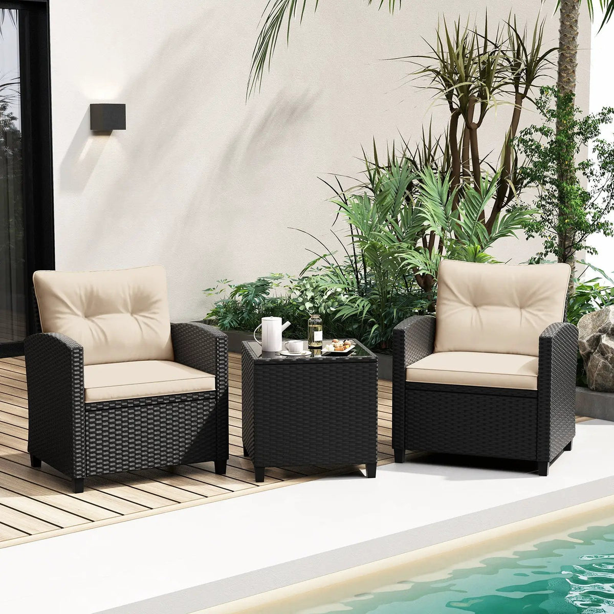 3 Pieces Patio Furniture Set with Tempered Glass Coffee Table by DirectDeals