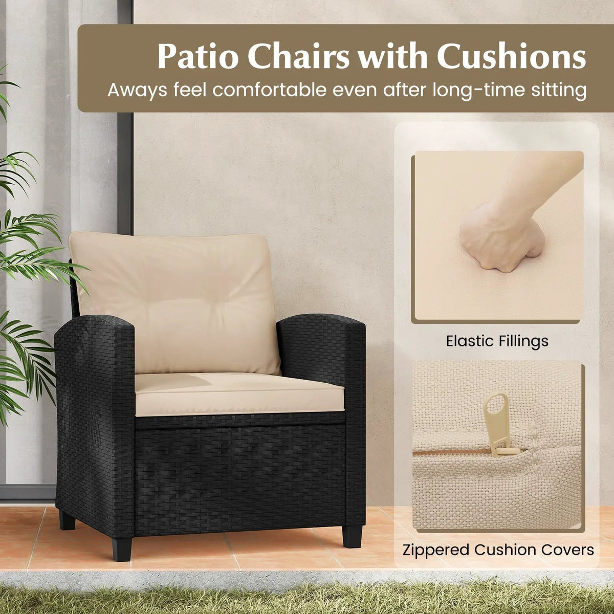 3 Pieces Patio Furniture Set with Tempered Glass Coffee Table by DirectDeals