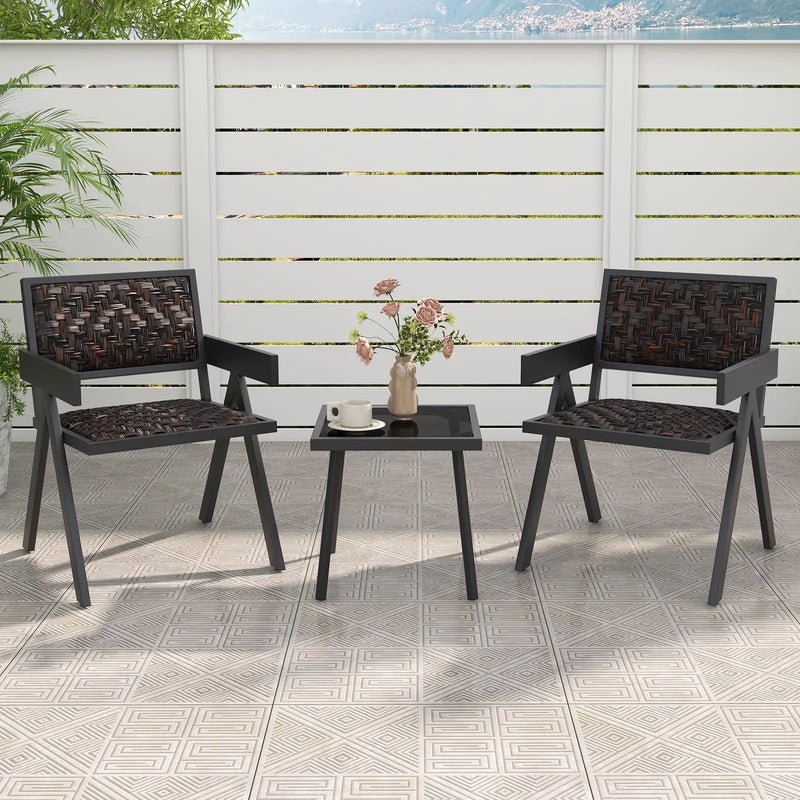 3 Pieces Patio PE Wicker Bistro Set with Quick-Drying Foam-Black by DirectDeals