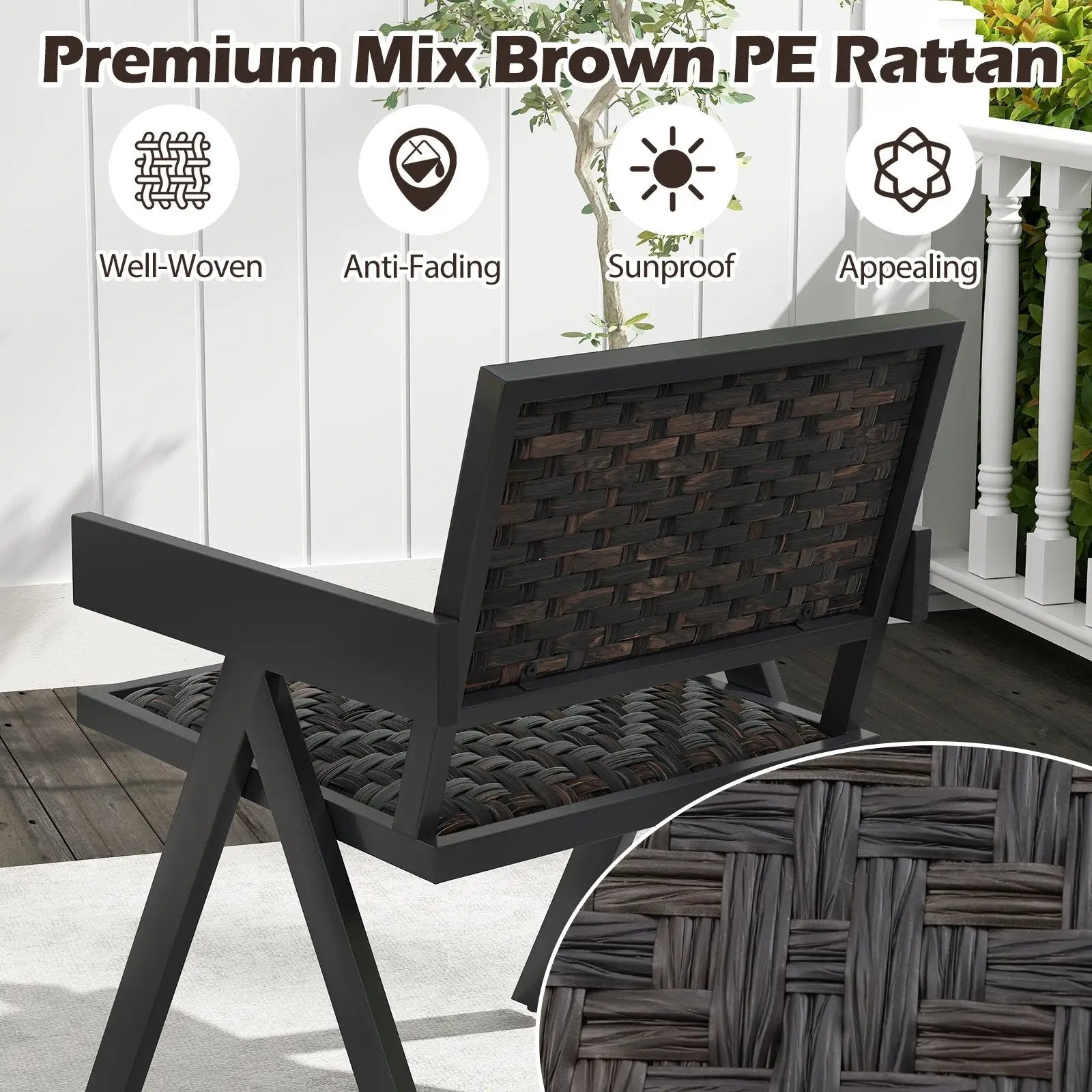 3 Pieces Patio PE Wicker Bistro Set with Quick-Drying Foam-Black by DirectDeals
