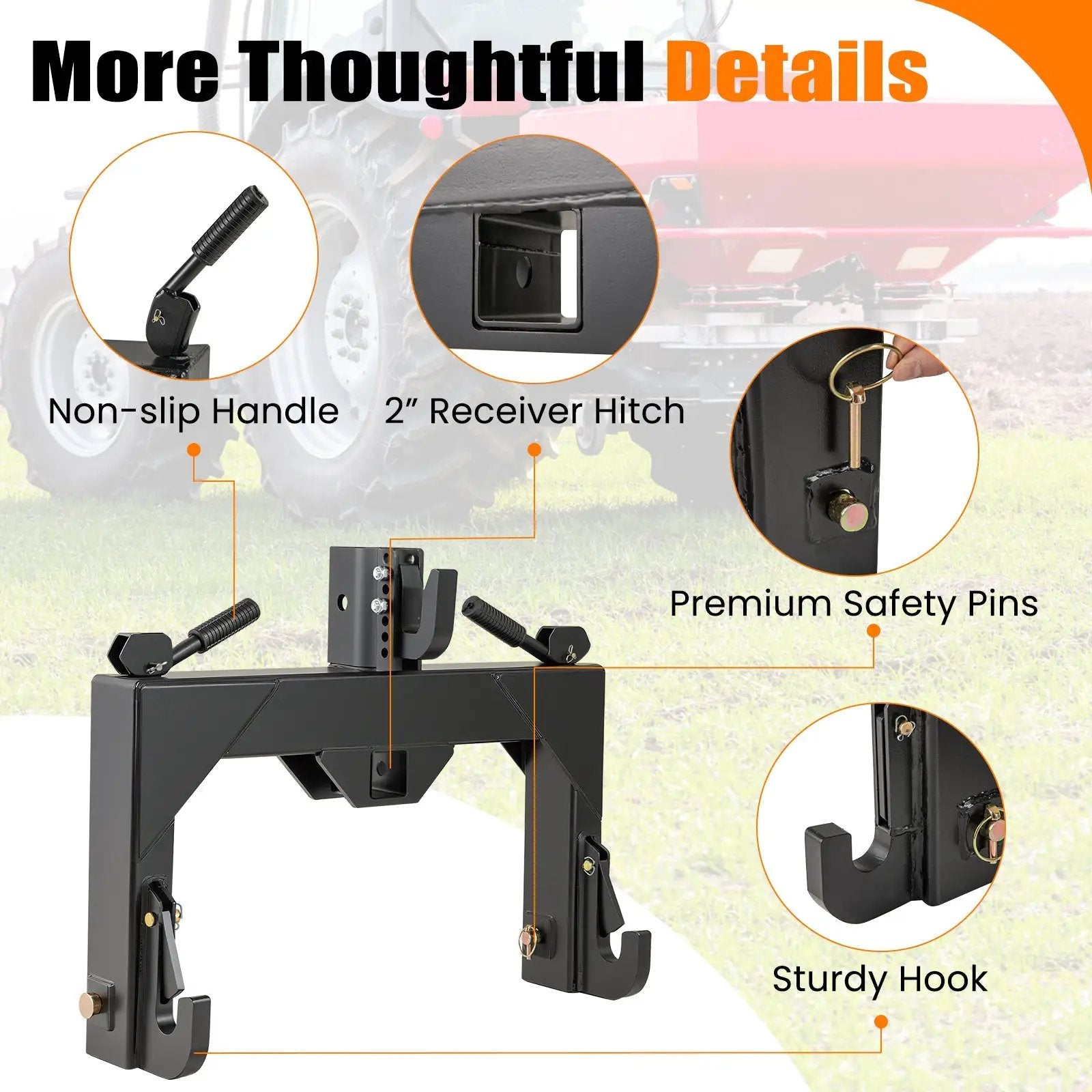 3-Point Quick Hitch with 5 Level Adjustable Bolt for Farming by DirectDeals