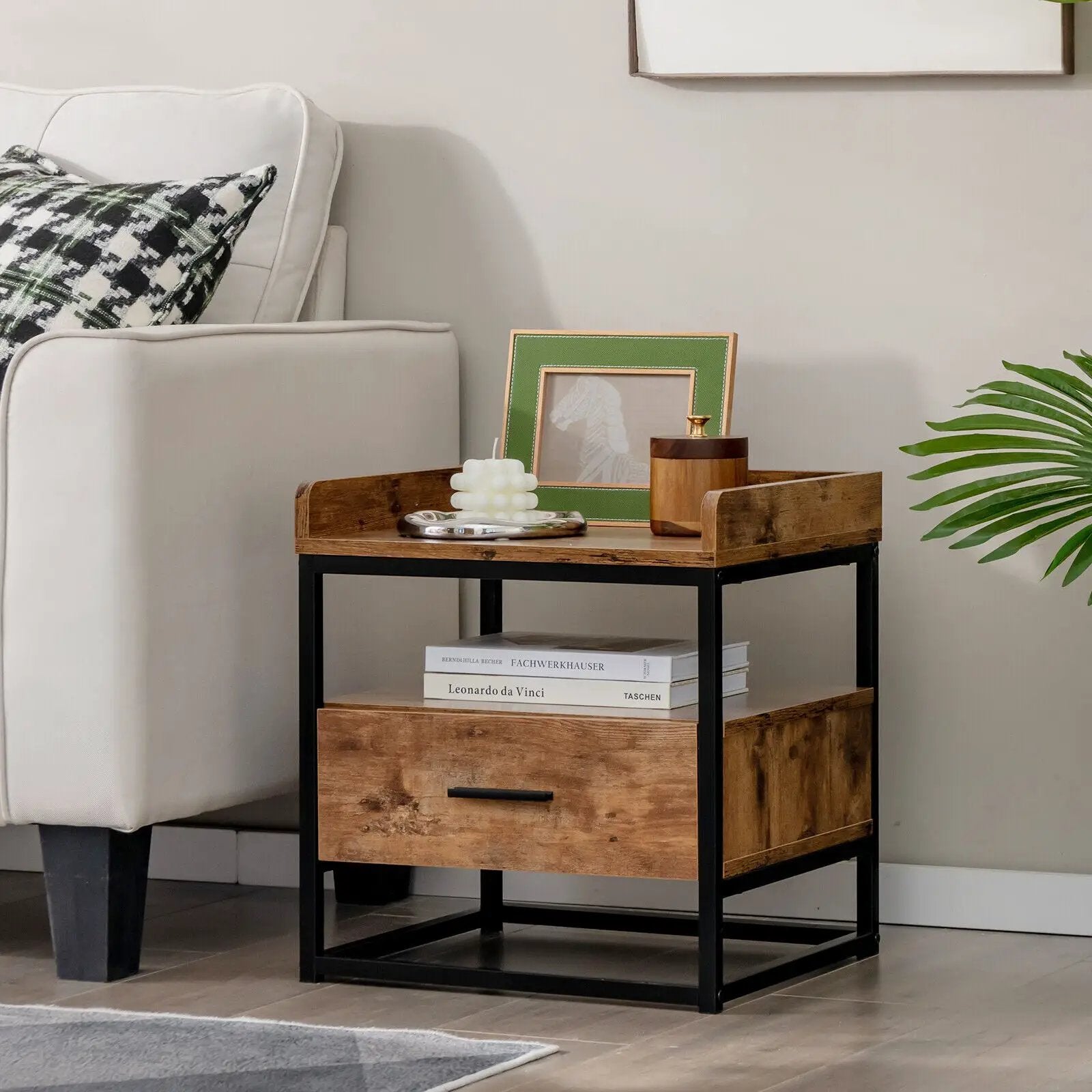 3-tier Nightstand with Drawer and Raised Top Baffles by DirectDeals