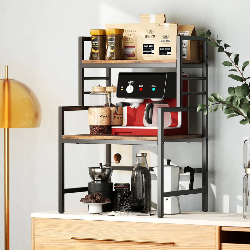3-Tier Microwave Stand with 2 Open Shelves and Heavy-duty Metal Frame-Rustic Brown by DirectDeals