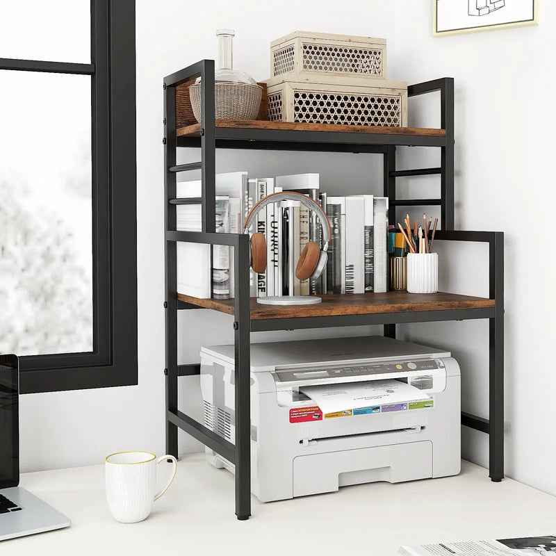 3-Tier Microwave Stand with 2 Open Shelves and Heavy-duty Metal Frame-Rustic Brown by DirectDeals