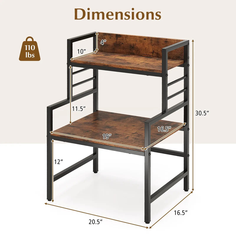 3-Tier Microwave Stand with 2 Open Shelves and Heavy-duty Metal Frame-Rustic Brown by DirectDeals