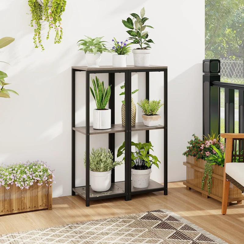 3-Tier Tall Metal Plant Stand Corner Plant Holder with Anti-tipping Device-Black & Gray by DirectDeals