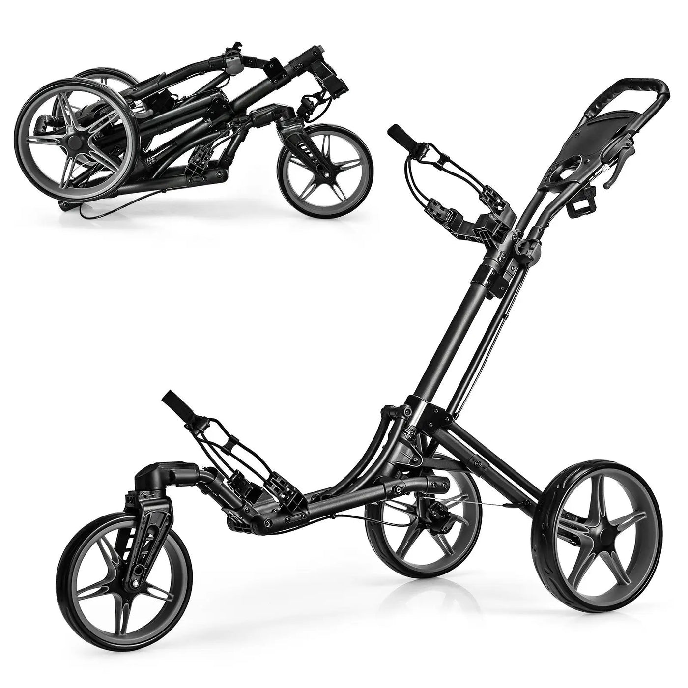 Folding Golf Push Cart with Scoreboard Adjustable Handle Swivel Wheel by DirectDeals