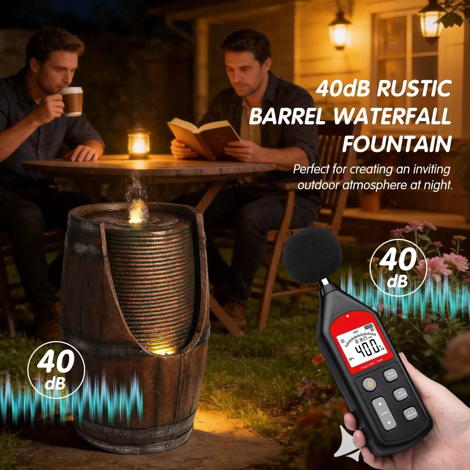Outdoor Barrel Water Fountain with Rustic Wood Look Resin by HouseOfZazla