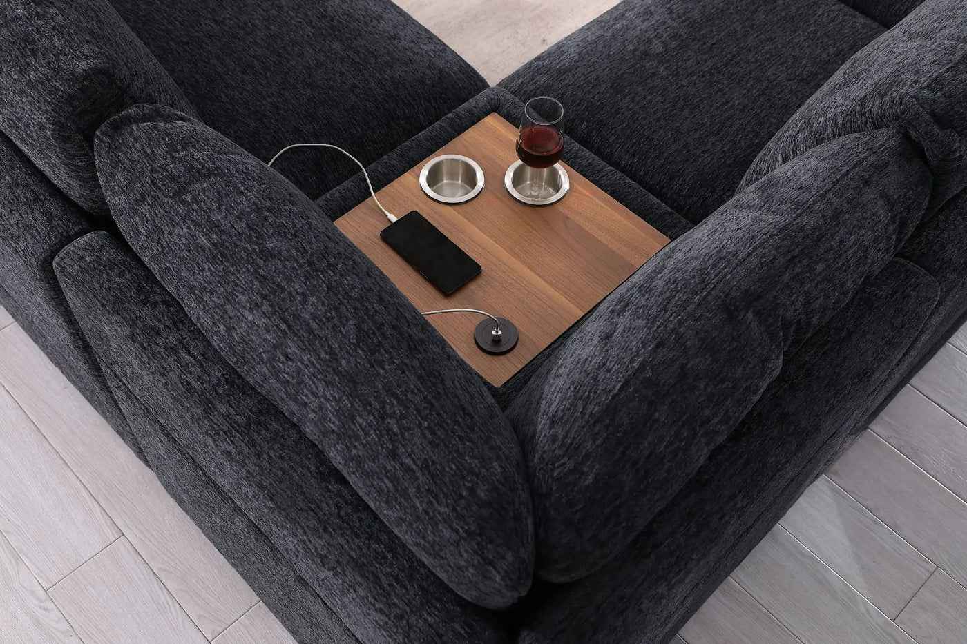 Celine - Fabric Corner Sectional Sofa With Right-Facing Chaise, Cupholders, And Charging Ports by HouseOfZazla