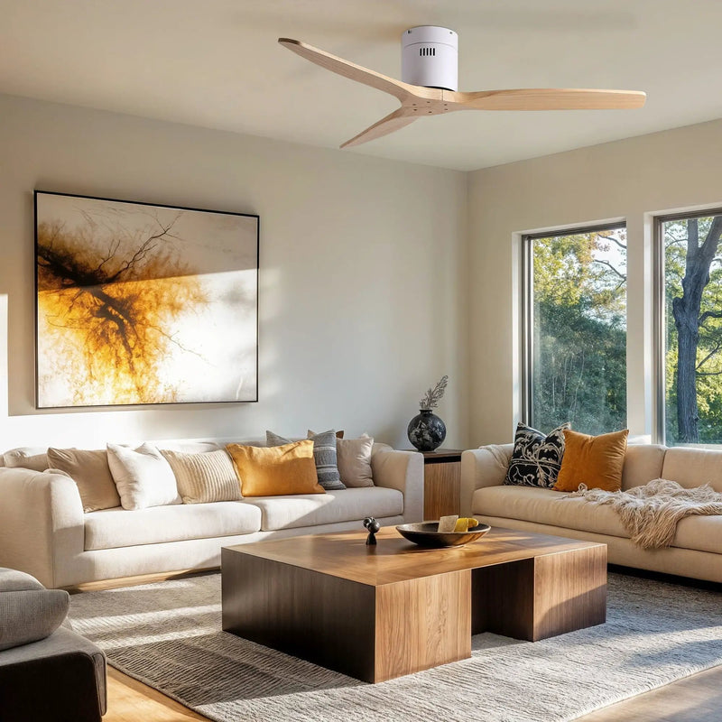 Low Profile Flush Ceiling Fan Without Light - Matte White / White by Unique Piece Furniture