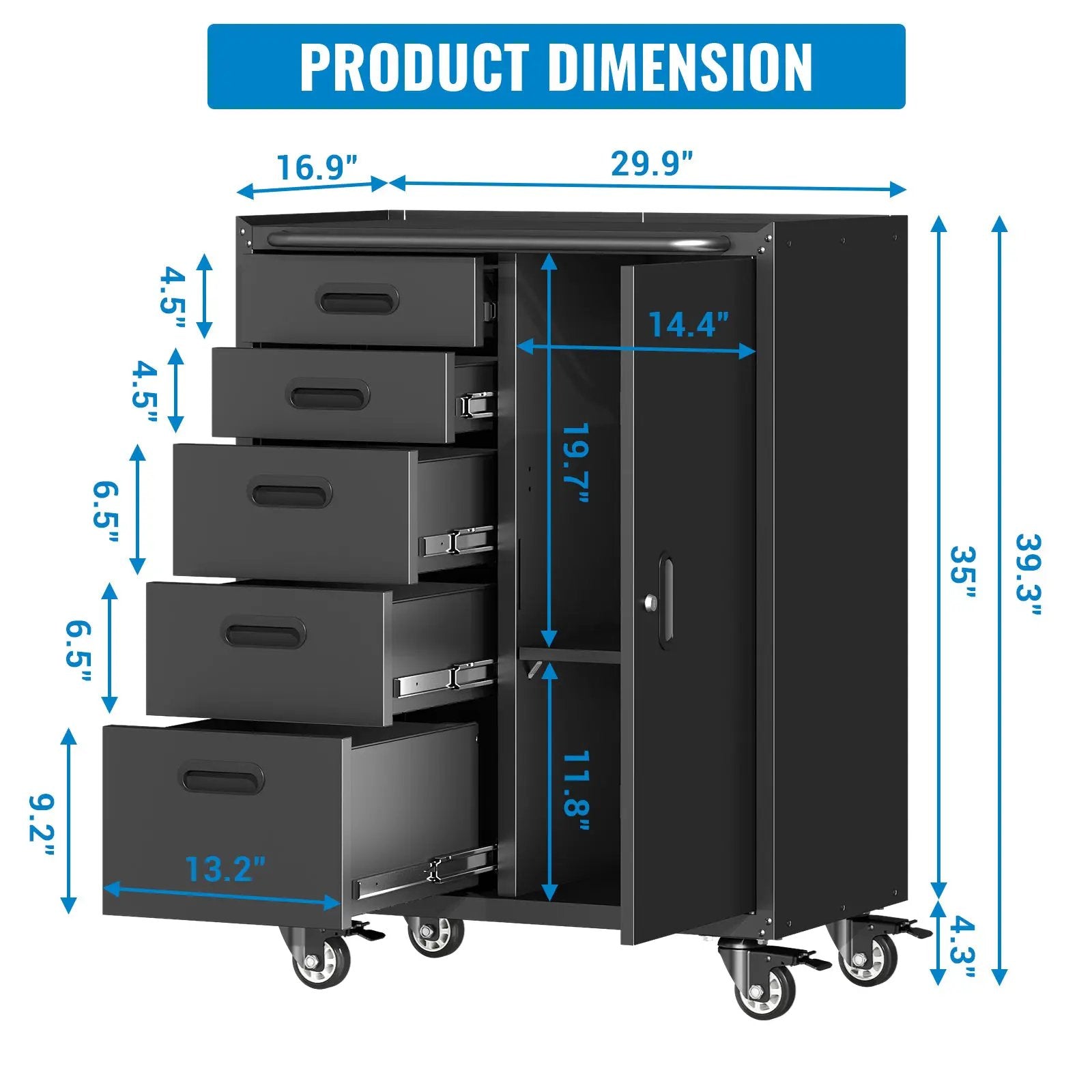 Metal Tool Garage Storage Cabinet with 5 Drawers and 1 Door by HouseOfZazla