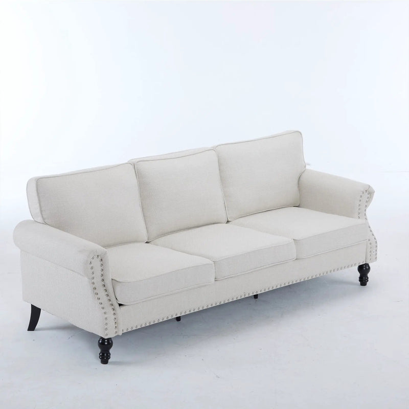 83 Inch Faux Leather Rolled Arm Sofa with Nailhead Trim by HouseOfZazla