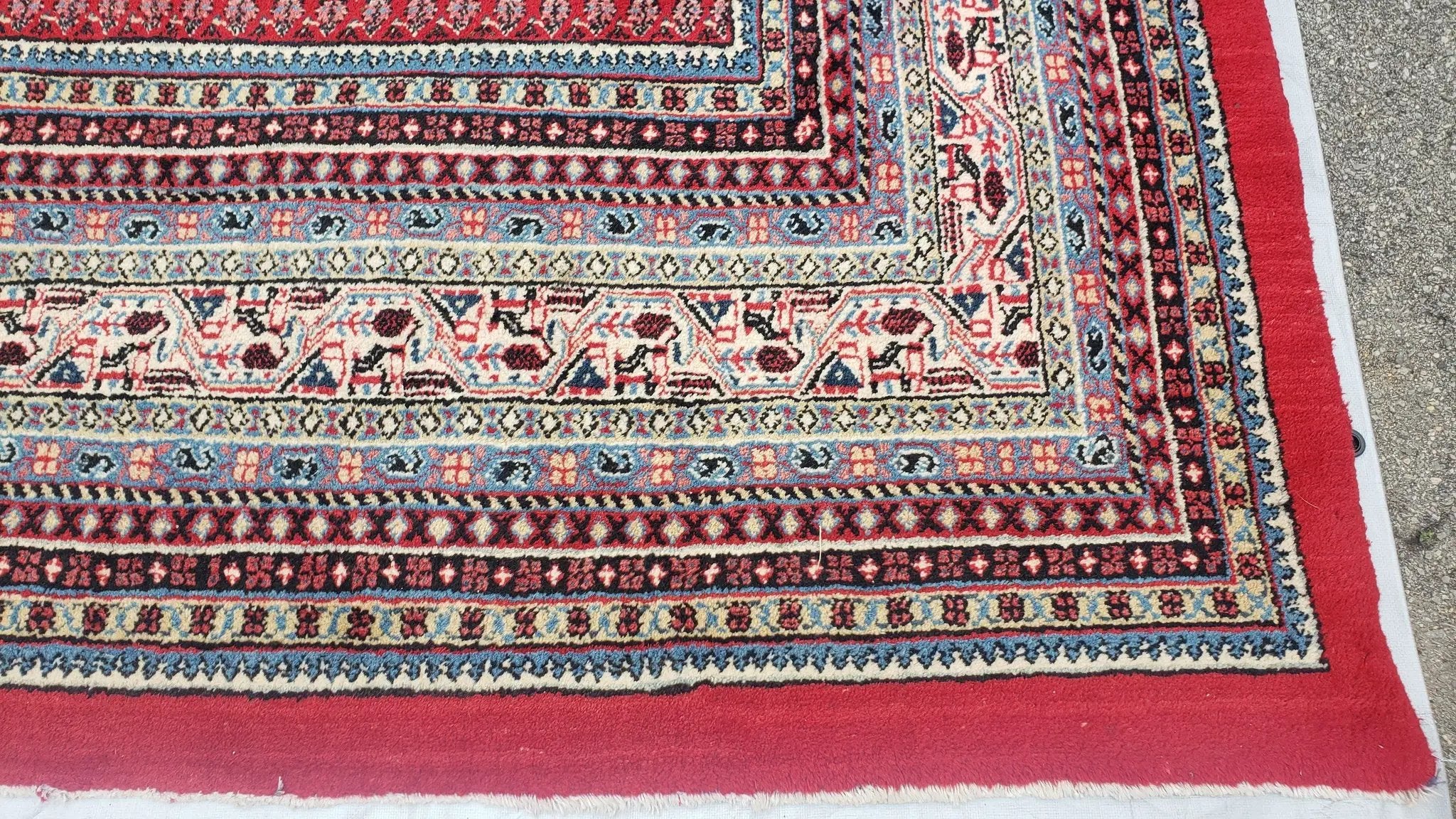 Persian Sarouk Mir Pattern, Red and Beige, Hand-Knotted, Wool, Paisley Boteh Design, 9'9" x 13', Semi Antique by Jewel Rugs