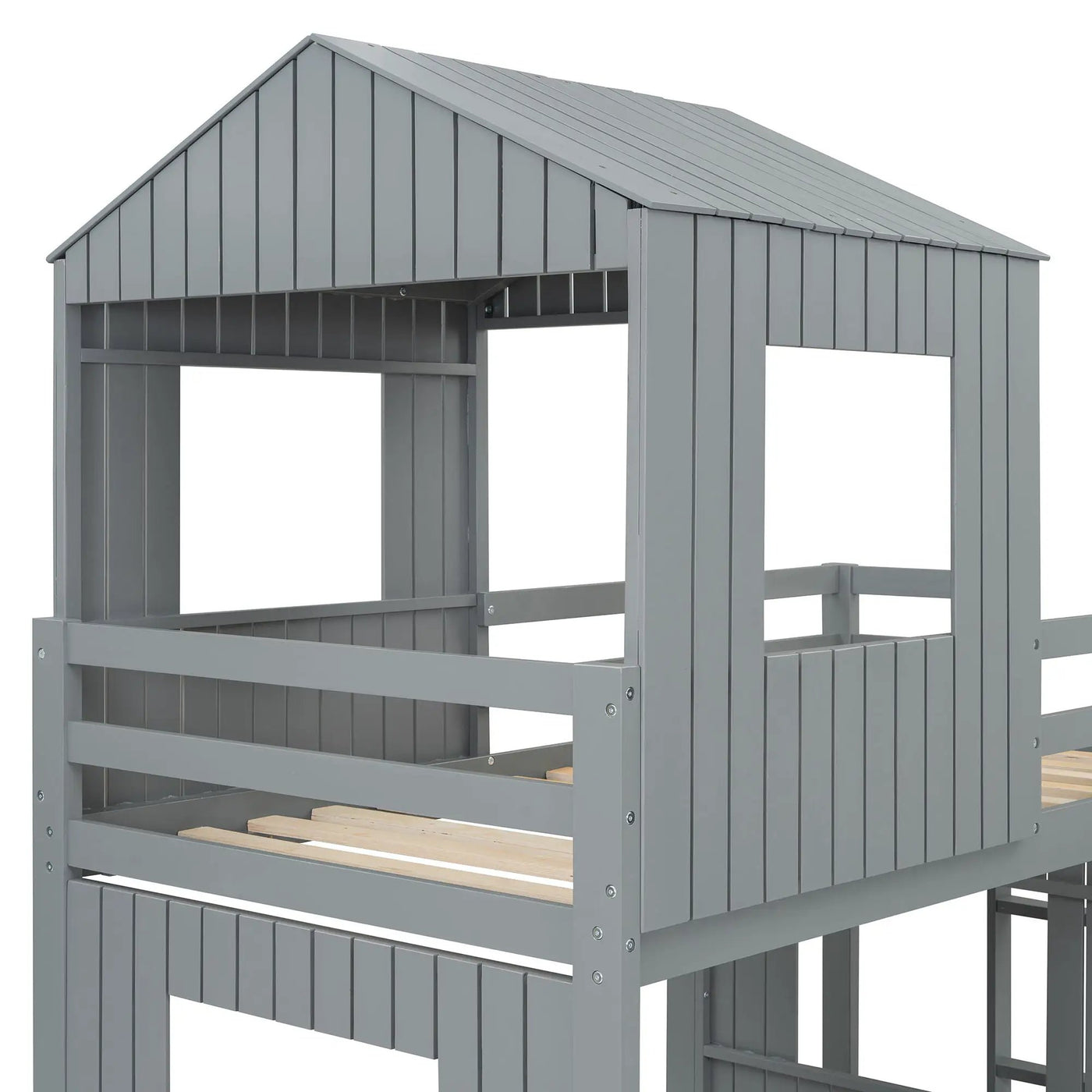 Loft Bunk Bed With Playhouse, Farmhouse, Ladder, Slide And Guardrails by HouseOfZazla