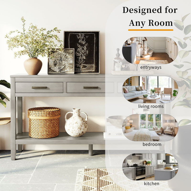 U_STYLE 59.1'' Farmhouse Entryway Table with 3 Drawers by HouseOfZazla
