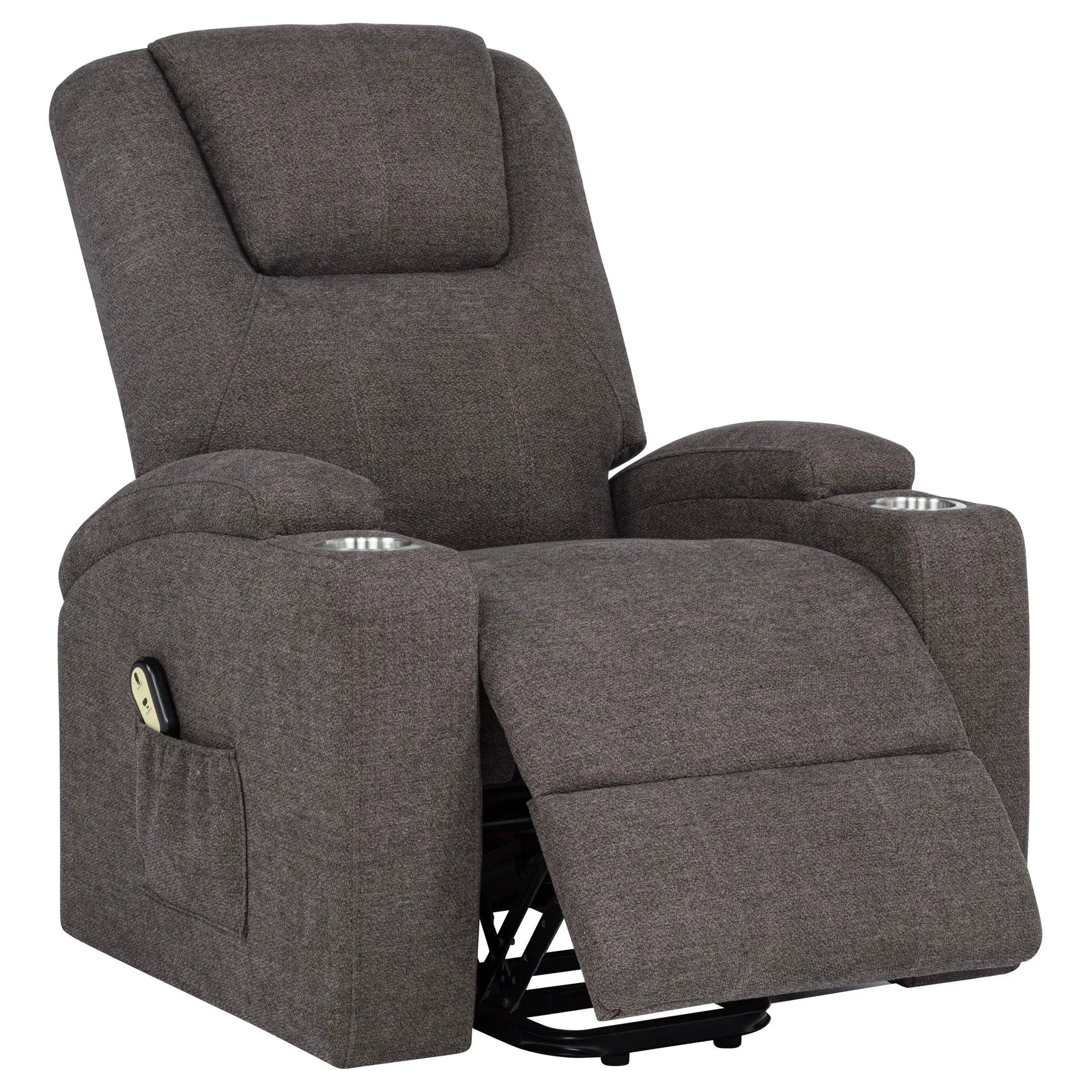 Louie Chenille Upholstered Power Lift Massage Chair Brown by Unique Piece Furniture