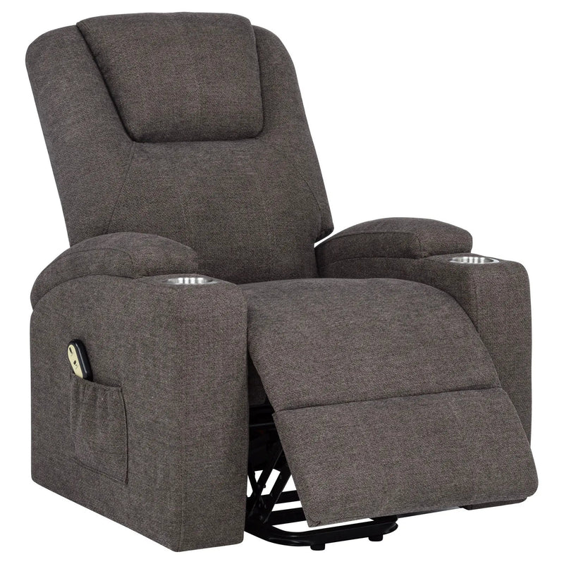 Louie Chenille Upholstered Power Lift Massage Chair Brown by Unique Piece Furniture