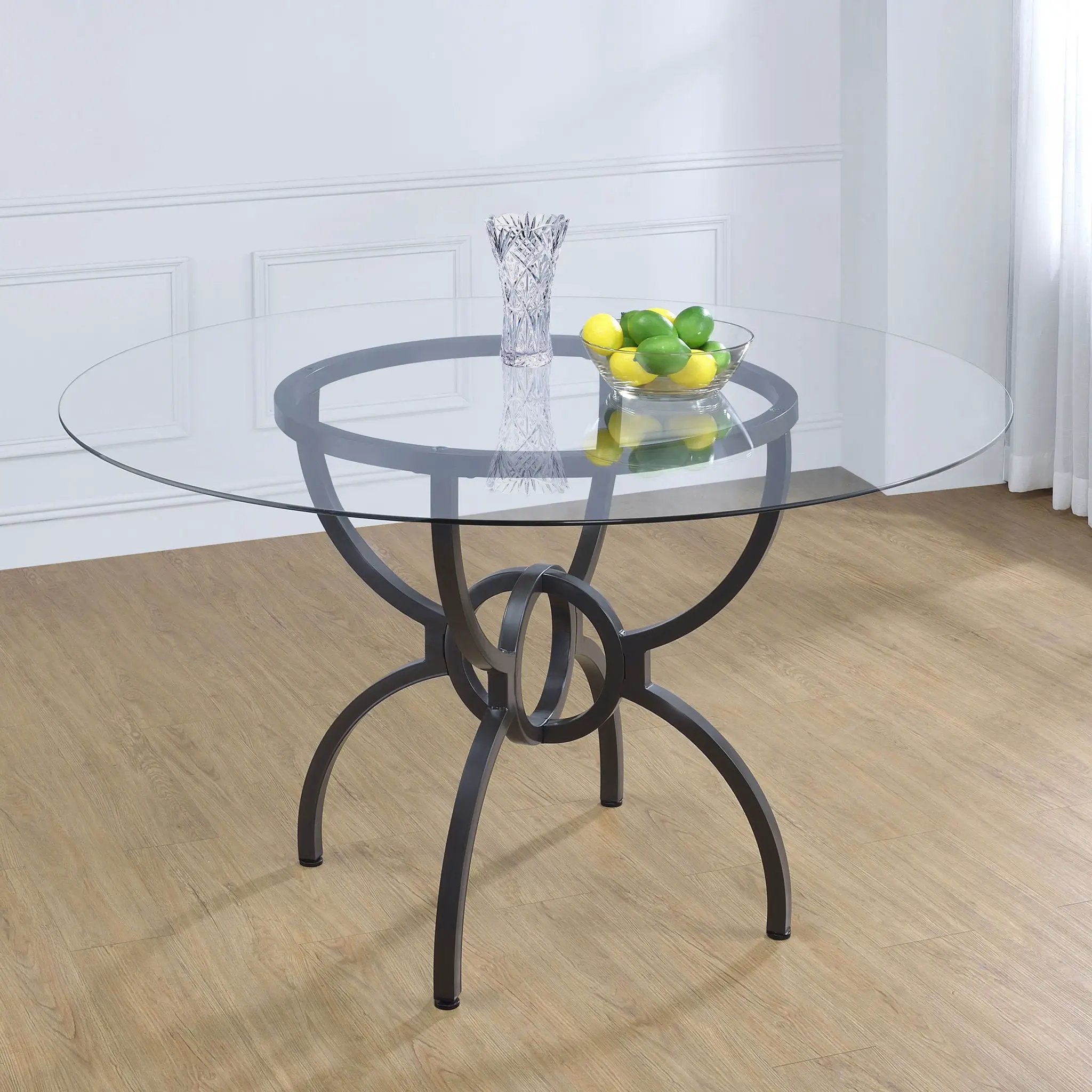 Aviano Round 48-inch Glass Top Metal Dining Table Gunmetal by Unique Piece Furniture
