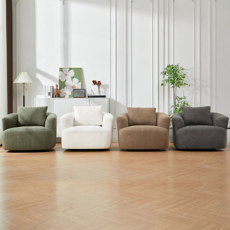 360° Swivel Barrel Sofa Chair With Throw Pillow, Upholstered Accent Chair by HouseOfZazla