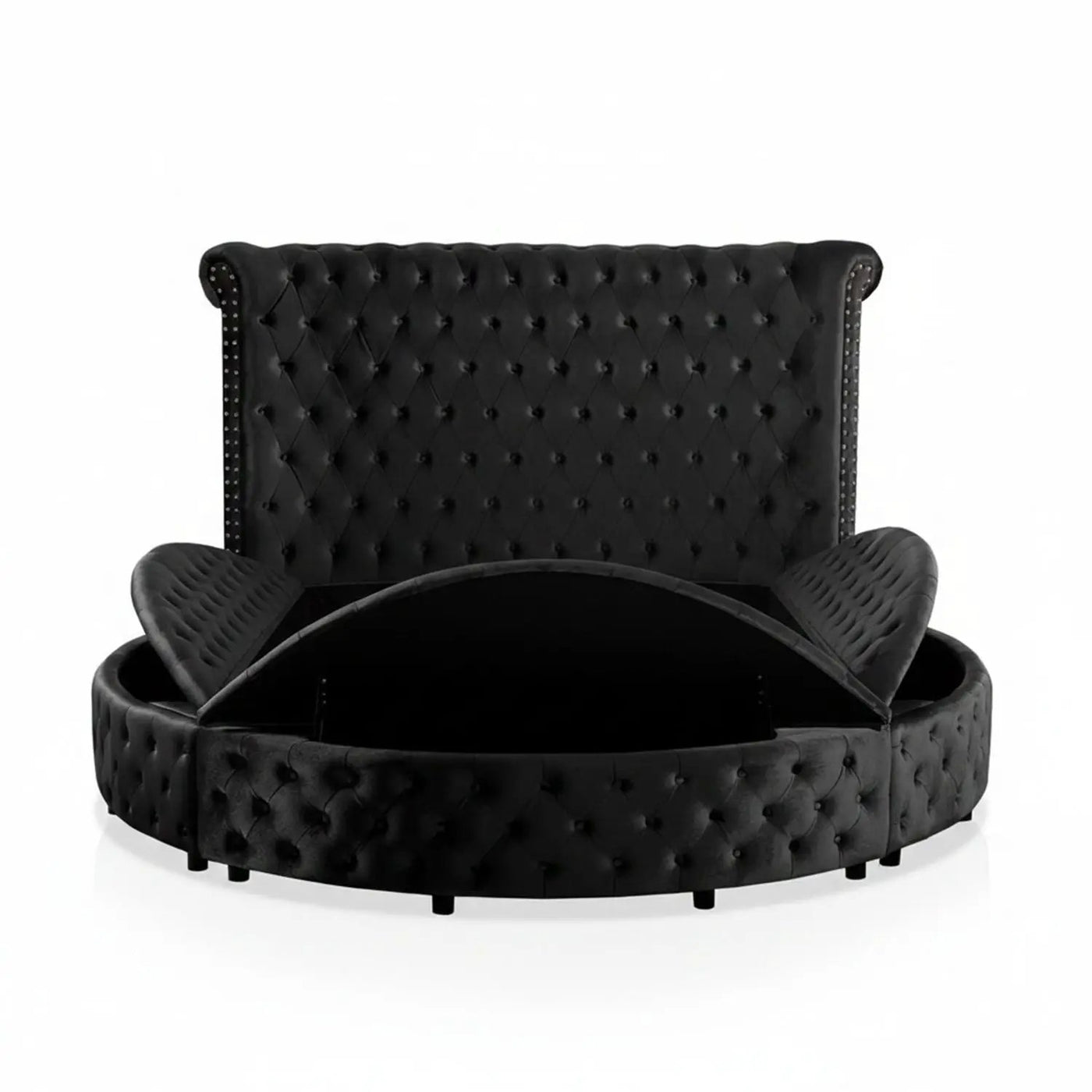 Glam Button Tufted Wingback Round Bed With Storage And USB Ports by Unique Piece Furniture