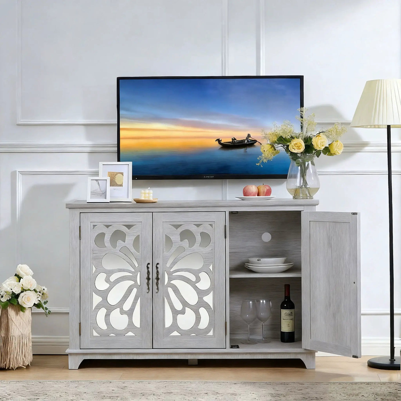 3 Door Mirrored Sideboard Cabinet With Adjustable Shelves by HouseOfZazla