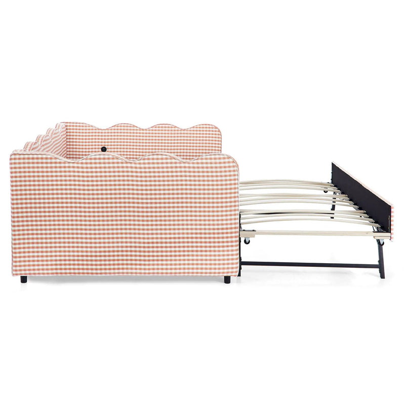 Gingham Daybed With USB Charging Port, Wave-Shaped Design by Unique Piece Furniture