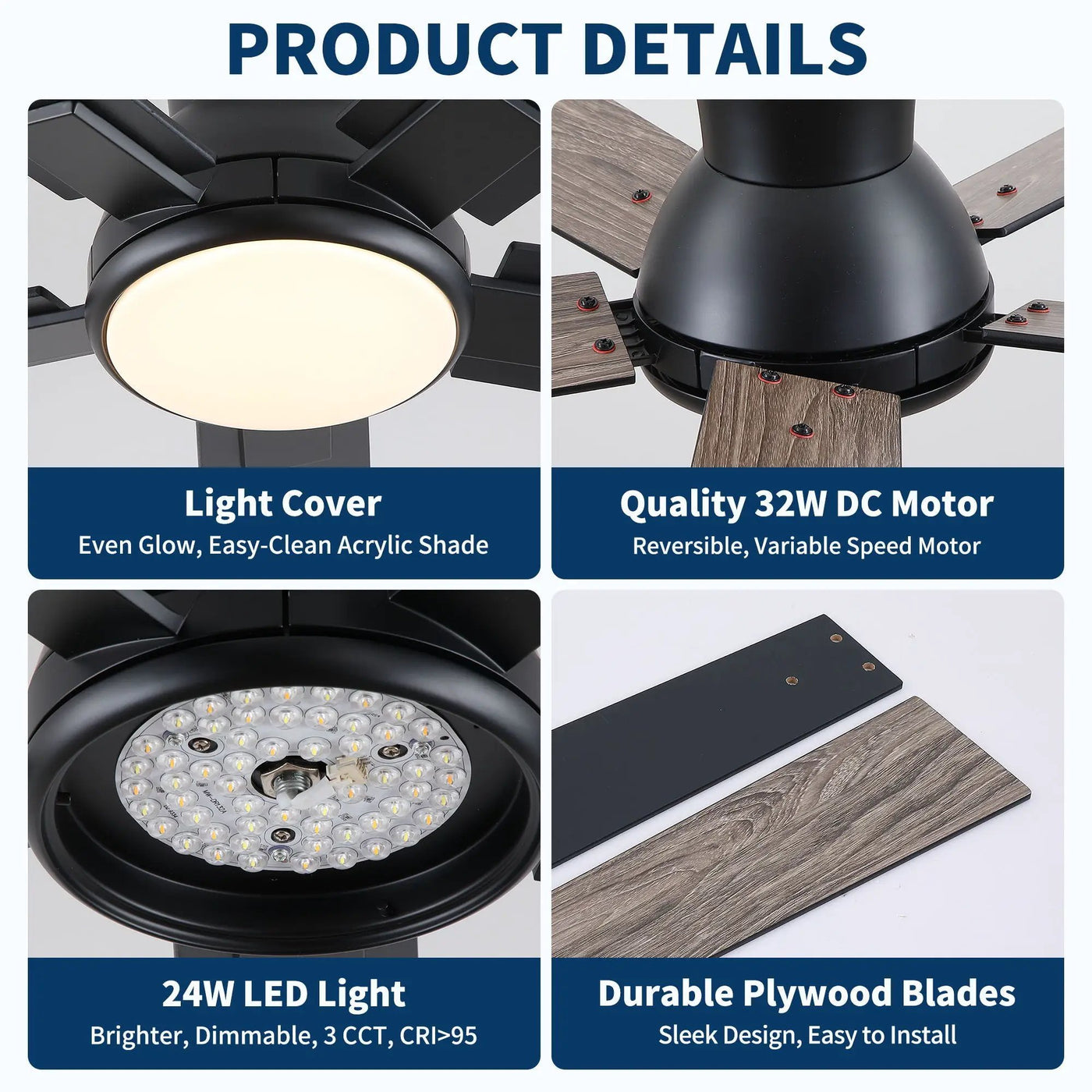 Low Profile Flush Mount Intergrated LED Ceiling Fan With Light And Reversible Quiet Motor by HouseOfZazla