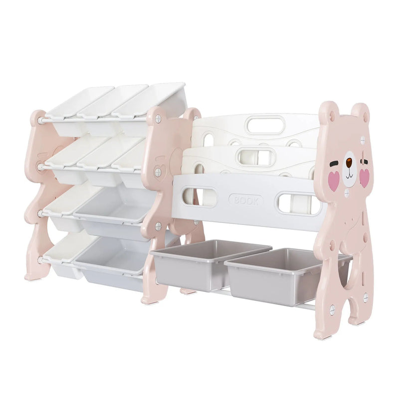 Kids Toy Storage Organizer With 2 Tier Bookshelf, Toy Storage With 12 Bins by Unique Piece Furniture