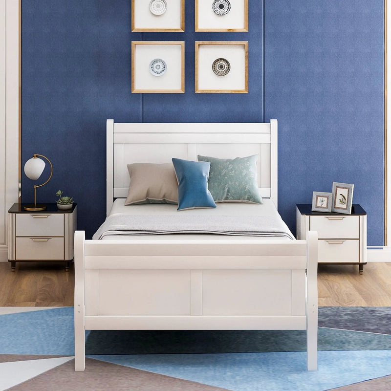 Platform Bed Frame Mattress Foundation Sleigh Bed With Headboard / Footboard / Wood Slat Suppor by HouseOfZazla